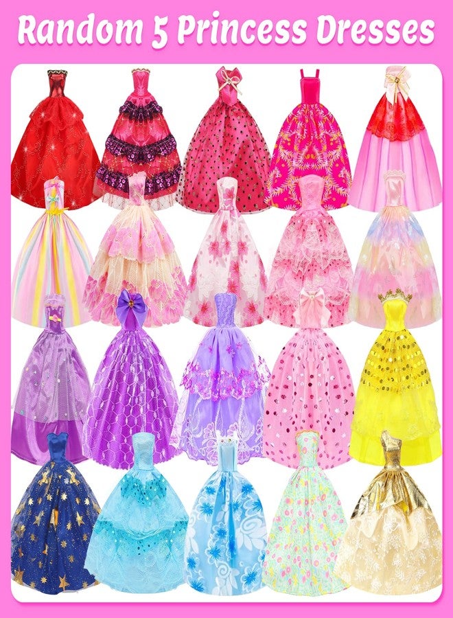 Ecore Fun 101 Pcs Doll Clothes and Accessories Set for 11.5 Inch Dolls - 5 Wedding Gowns 12 Fashion Dresses 2 Tops 2 Pants 2 Swimsuits 10 Shoes and Other Accessories Dress up Toys for Girls Kids - Image 4
